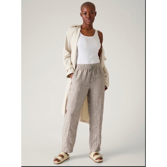 Athleta Brown Linen Retreat Pants Pull On Jogger Style Size Large - Picture 1 of 11